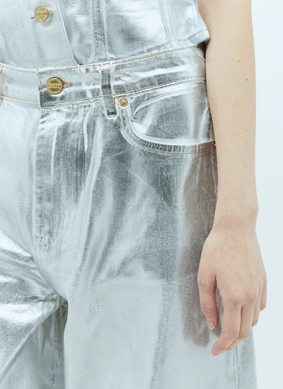 Shop Ganni Women Foil Denim Stary Jeans In Silver