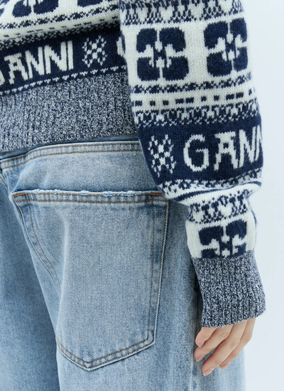 Shop Ganni Women Logo Jacquard Wool Sweater In Blue