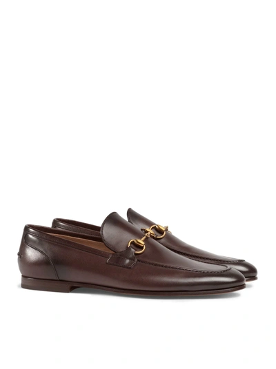Shop Gucci Men Jordaan Leather Loafers In Brown