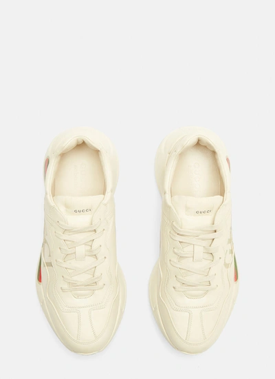 Shop Gucci Men Rhyton  Logo Leather Sneakers In White