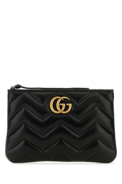 Shop Gucci Woman Black Leather Gg Marmont Clutch