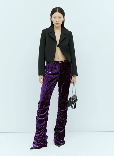 Shop Gucci Women Horsebit Belt Velvet Pants In Purple