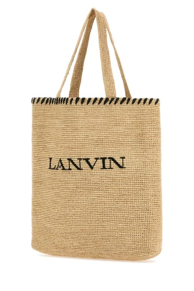 Shop Lanvin Woman Beige Raffia Shopping Bag In Brown