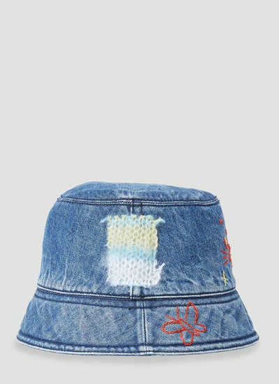 Shop Marni Women Mohair-patches Bucket Hat In Blue