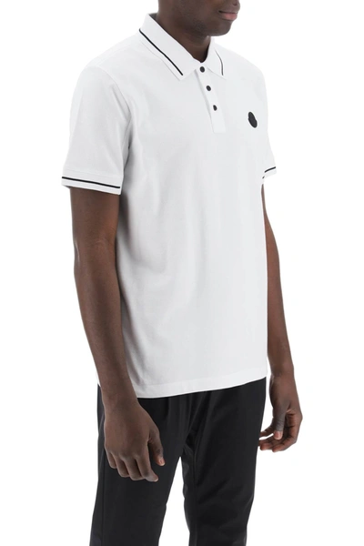 Shop Moncler Basic Polo Shirt With Logo Patch Men In White