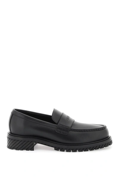 Shop Off-white Leather Loafers For Men In Black