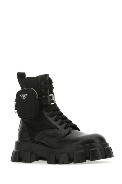 Shop Prada Man Black Leather And Nylon Monolith Boots