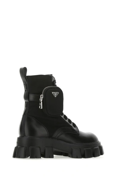 Shop Prada Man Black Leather And Nylon Monolith Boots