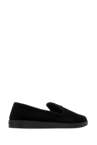 Shop Prada Man Black Velvet Slip Ons