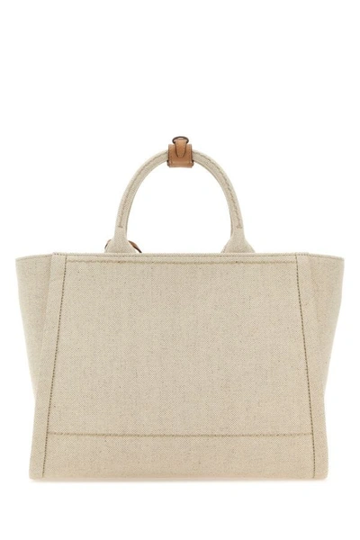 Shop Prada Woman Sand Canvas Shopping Bag In Brown