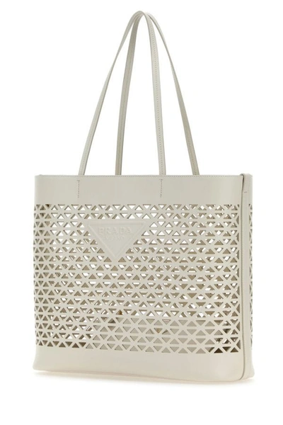 Shop Prada Woman White Leather Shopping Bag