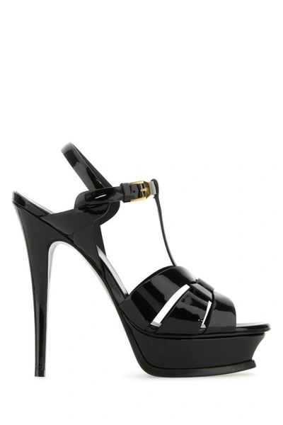 Shop Saint Laurent Woman Black Leather Tribute Sandals