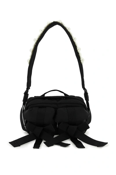 Shop Simone Rocha Nylon Crossbody Bag With Bows And Pearls Women In Black