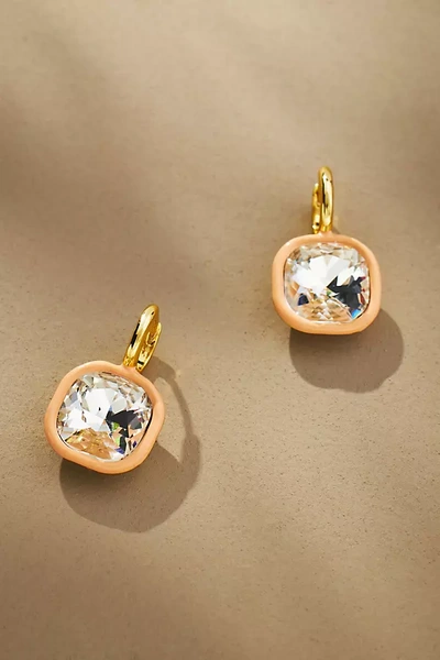 Shop By Anthropologie Square Resin Crystal Drop Huggie Earrings In Orange