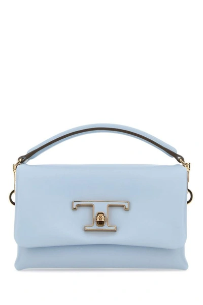 Shop Tod's Woman Powder Blue Leather Micro T Timeless Handbag