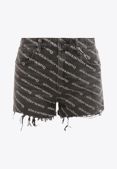 Shop Alexander Wang Bite Logo Print Denim Shorts In Black