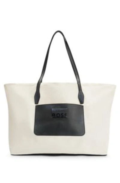 Shop Hugo Boss Naomi X Boss Leather-trimmed Shopper Bag With Detachable Pouch In White
