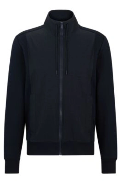Shop Hugo Boss Packable Zip-up Sweatshirt With Air-mesh Panels In Dark Blue