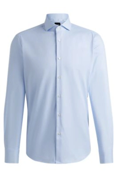 Shop Hugo Boss Regular-fit Shirt In Structured Easy-iron Stretch Cotton In Light Blue