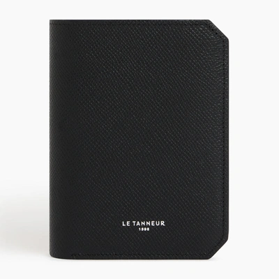 Le Tanneur Gaston Cross Grain Leather Vertical Wallet With 2 Flaps In Black
