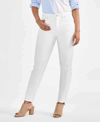Shop Style & Co Petite Mid-rise Curvy Skinny Jeans, Created For Macy's In Bright White