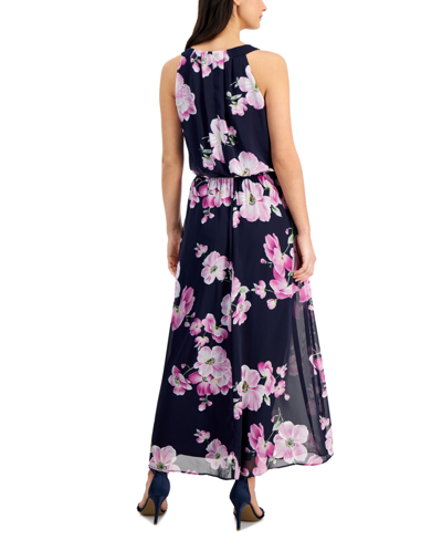 Shop Robbie Bee Women's Sleeveless Chiffon A-line Maxi Dress In Navy Orchid