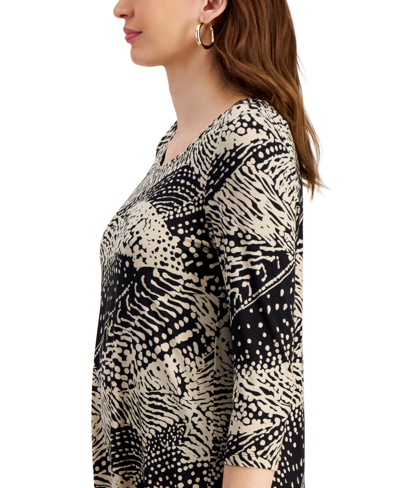 Jm Collection Women's Printed Knit 3/4-sleeve Top, Created For Macy's In Texture Waves