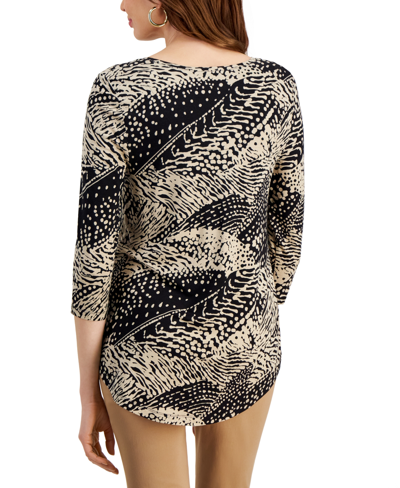 Jm Collection Women's Printed Knit 3/4-sleeve Top, Created For Macy's In Texture Waves