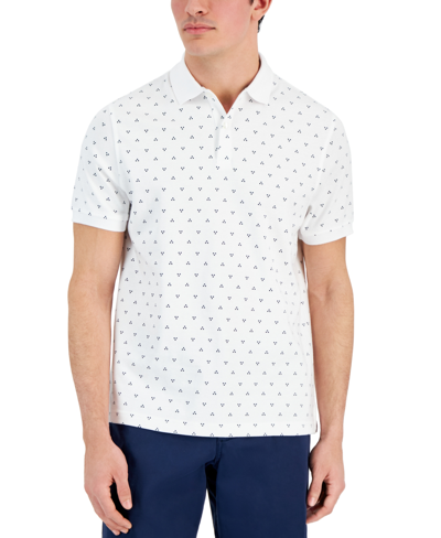 Shop Club Room Men's Taylor Printed Short Sleeve Novelty Interlock Polo Shirt, Created For Macy's In Bright White