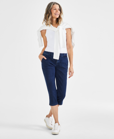 Shop Style & Co Women's Mid-rise Comfort Waist Capri Pants, Created For Macy's In Daisy Blue Wash