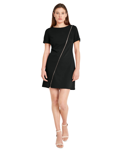 Shop Donna Morgan Women's Jewel-neck Exposed-zipper Mini Dress In Black
