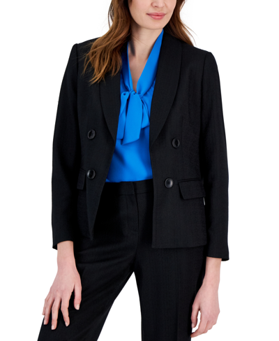 Shop Kasper Women's Tweed Shawl-collar Blazer In Black