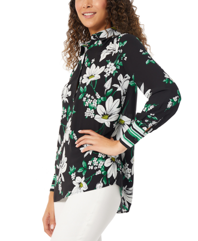 Shop Jones New York Women's Long-sleeve Floral-print Tunic Blouse In Jones Black,kelly Green