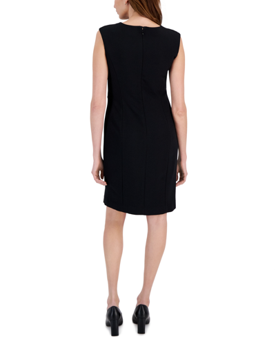 Shop Kasper Women's Round-neck Sleeves Rivet-trim Dress In Black