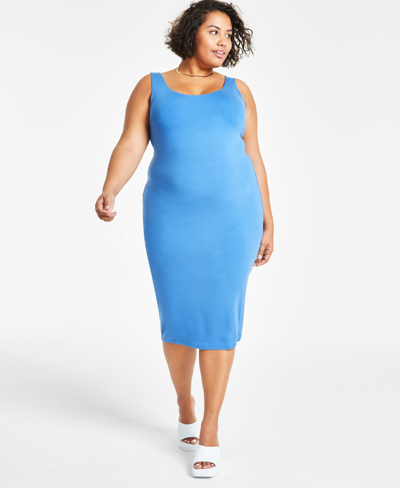 Shop Bar Iii Trendy Plus Size Sleeveless Bodycon Midi Dress, Created For Macy's In Delft Blue