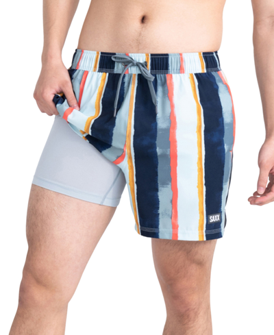 Shop Saxx Men's Oh Buoy 2n1 Striped Volley 5" Swim Shorts In H Stripe
