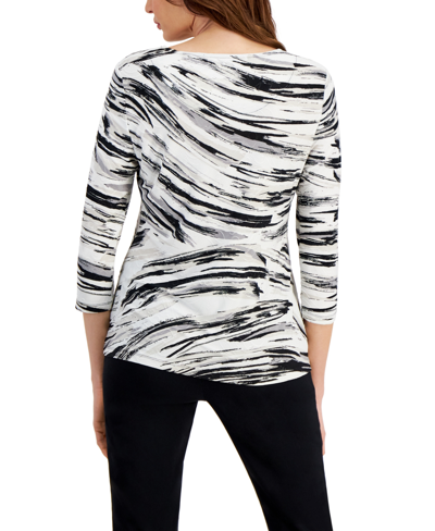 Jm Collection Women's Printed 3/4 Sleeve Jacquard Top, Created For Macy's In Windswept