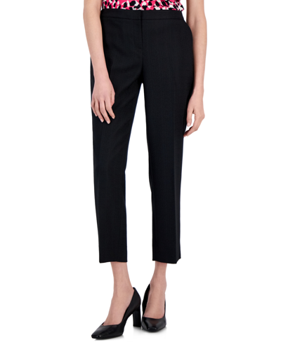 Shop Kasper Women's Textured Straight-leg Elastic-waist Ankle Pants In Black
