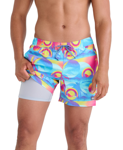 Shop Saxx Men's Oh Buoy 2n1 Coast 2 Coast Printed Volley 5" Swim Shorts In Coastcoast