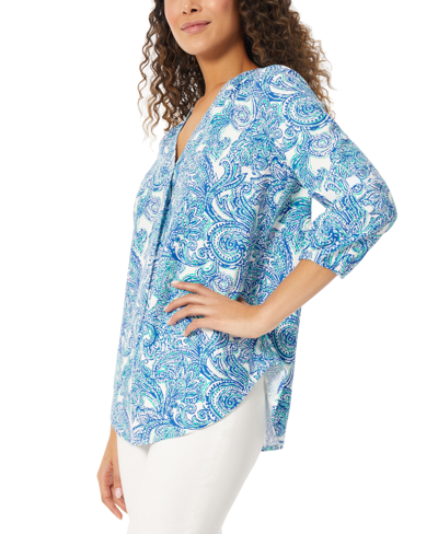 Shop Jones New York Women's Paisley-print Linen Tunic Top In Light Sapphire