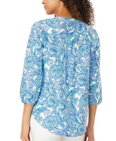 Shop Jones New York Women's Paisley-print Linen Tunic Top In Light Sapphire