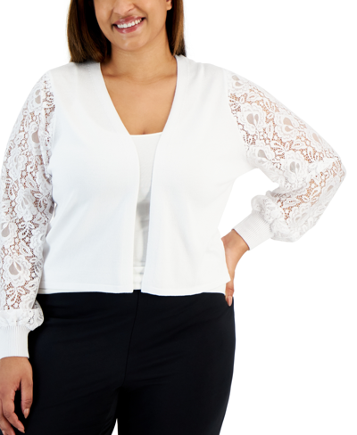 Shop Robbie Bee Plus Size Lace-sleeve Open-front Shrug In White