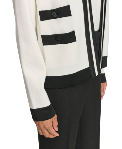 Karl Lagerfeld Womens Open Front Colorblock Tweed Blazer Sweater Knit Short Sleeve Top Colorblock Tweed Mini Skirt In Sft Wt,blk