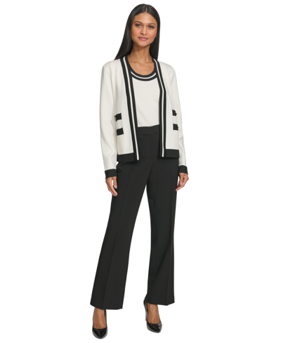 Karl Lagerfeld Womens Open Front Colorblock Tweed Blazer Sweater Knit Short Sleeve Top Colorblock Tweed Mini Skirt In Sft Wt,blk