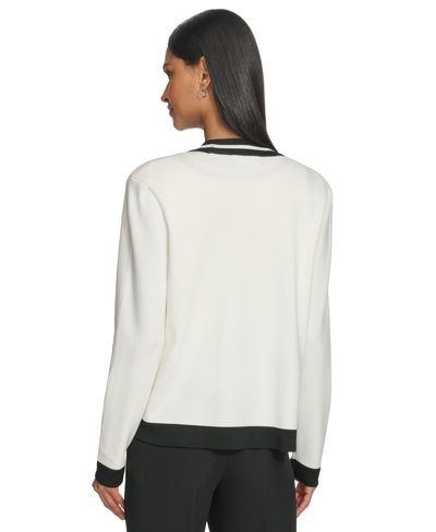 Karl Lagerfeld Womens Open Front Colorblock Tweed Blazer Sweater Knit Short Sleeve Top Colorblock Tweed Mini Skirt In Sft Wt,blk