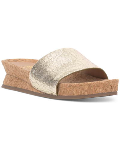 Shop Vince Camuto Febba Demi-wedge Flatform Slide Sandals In Gold Metallic