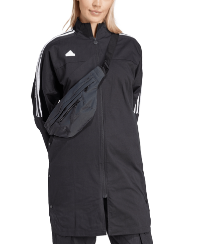 Shop Adidas Originals Women's Cotton Tiro Side-snap 3-stripe Twill Coat In Black,white