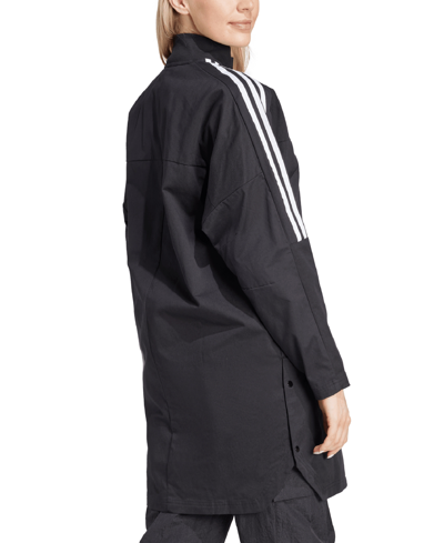 Shop Adidas Originals Women's Cotton Tiro Side-snap 3-stripe Twill Coat In Black,white