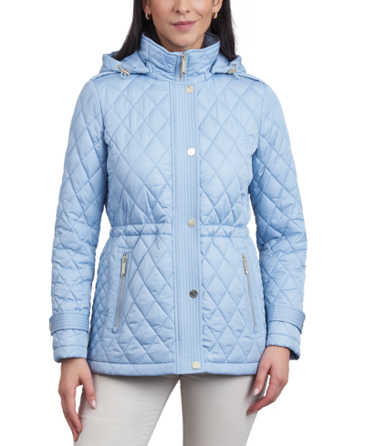 Shop Michael Kors Michael  Women's Quilted Hooded Anorak Coat In Light Chambray