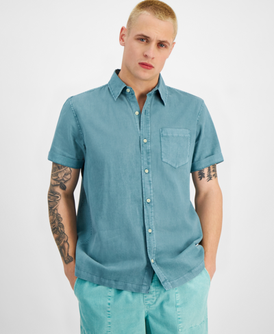Shop Sun + Stone Men's Blake Linen Chambray Short Sleeve Button-front Shirt, Created For Macy's In Soft Blush